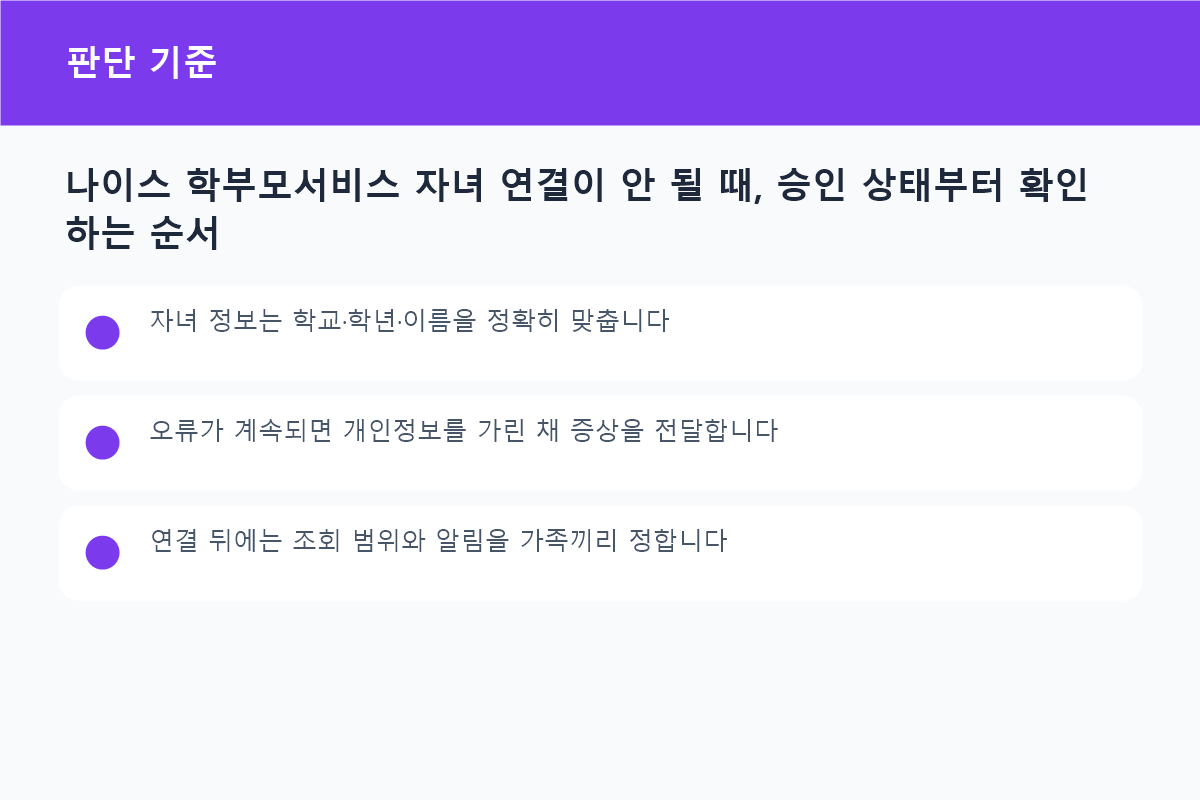 나이스 학부모서비스 자녀 연결이 안 될 때, 승인 상태부터 확인하는 순서 상황별 판단 기준 비교표