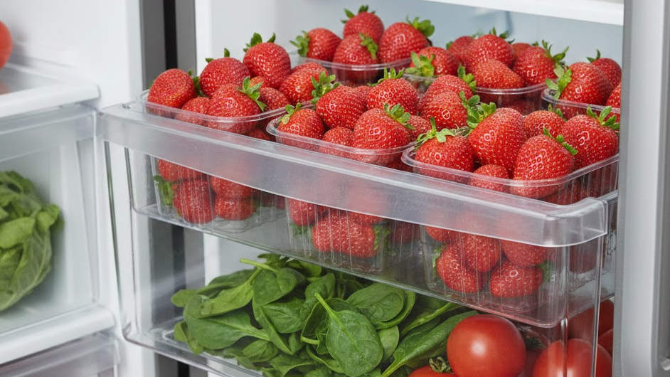 과일서랍에 보관한 딸기 사진