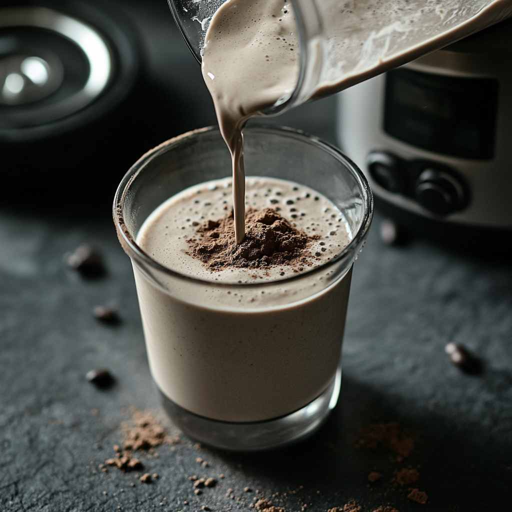 검은콩 두유와 선식을 혼합하는 모습