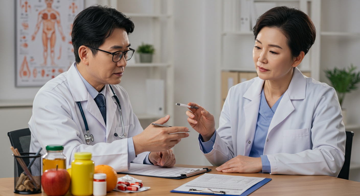 고지혈증 환자와 의사가 상담하는 모습