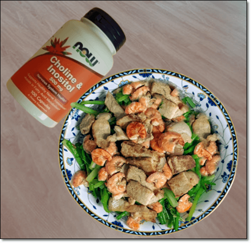 콜린이노시톨 보충제와 간, 새우 요리