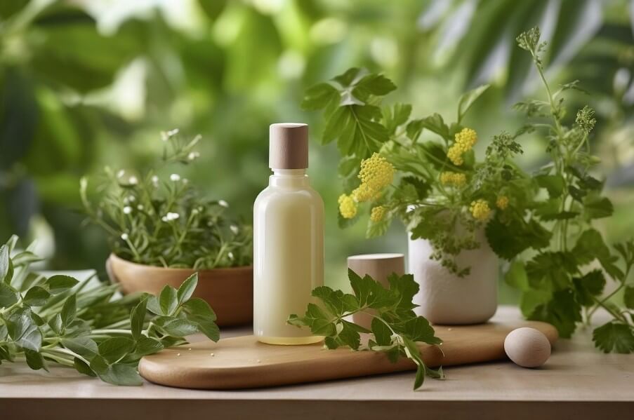 샴푸를 전시해놓은 모습