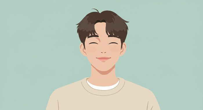 “좋은 품질의 물건 하나를 들고 만족한 표정으로 서 있는 사람