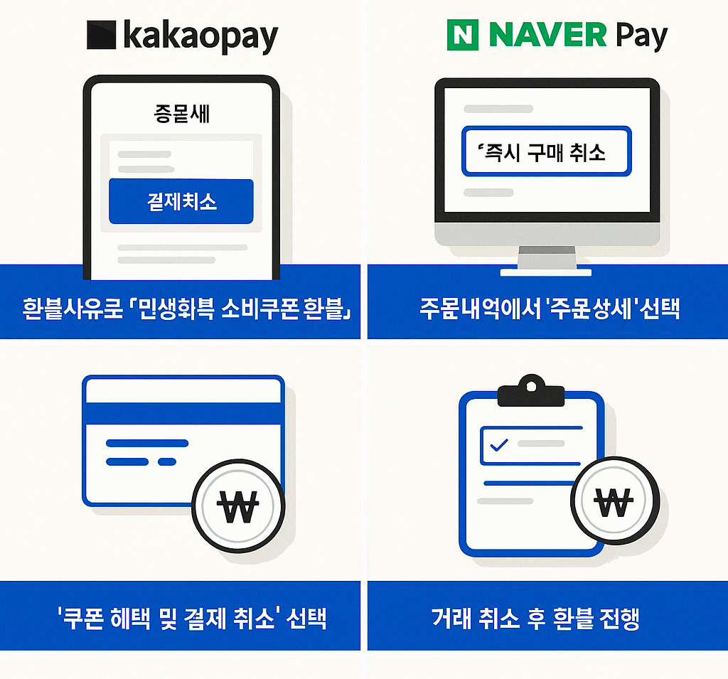 민생회복 소비 쿠폰 취소 및 환불 절차 (토스&amp;#44; 카카오페이&amp;#44; 네이버페이 )