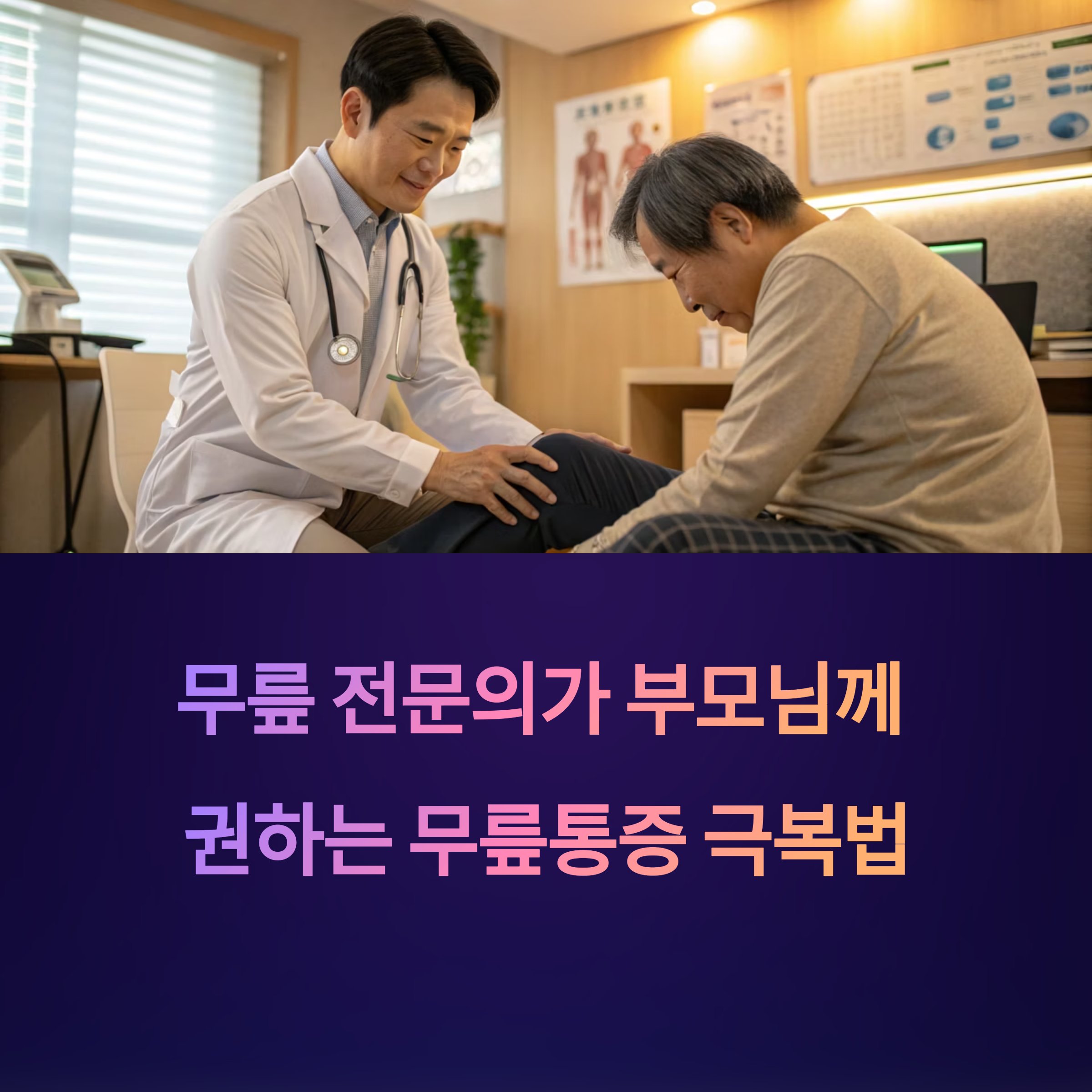 무릎 전문의가 자신의 부모님께 권하는 중년 무릎통증 극복법에 대한 이미지