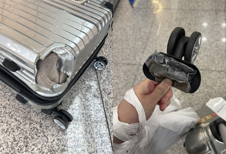 처참하게 파손된 캐리어