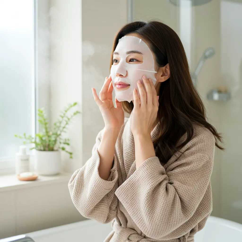 율무팩 하고 있는 젊은여성모습