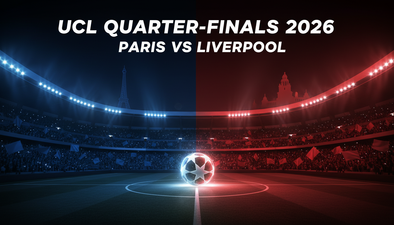 2026년 챔피언스리그 8강 파리 생제르맹 대 리버풀 경기 예고 디지털 일러스트