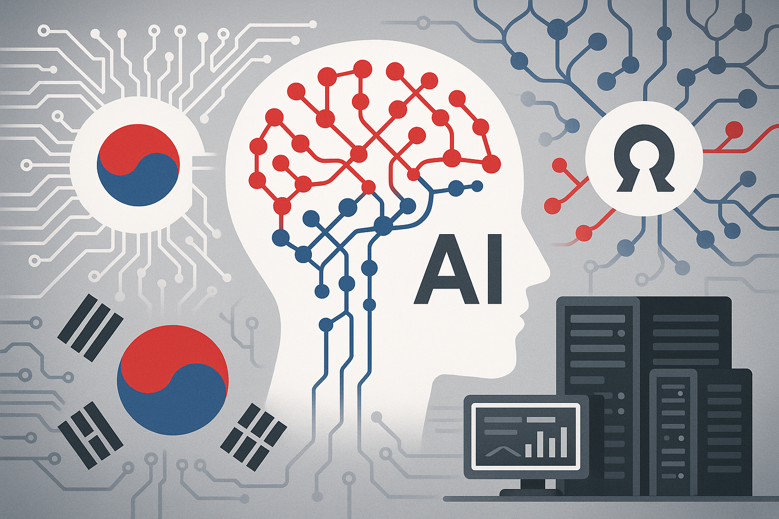 Korean AI sovereignty concept with VARCO 2.0 open source model representing technological innovation and data center infrastructure for artificial intelligence development