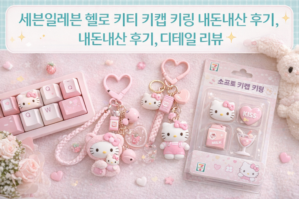 세븐일레븐 헬로키티 키캡 키링 실물 디테일 대공개