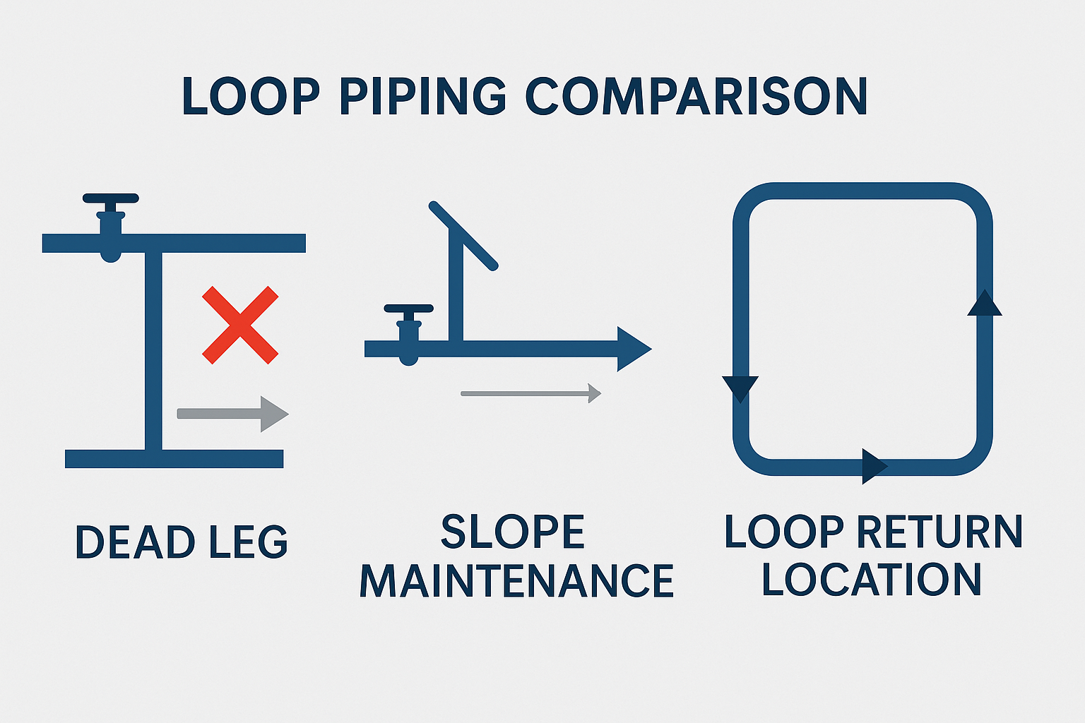 Comparison of three loop piping configurations for pharmaceutical water systems &ndash; gravity drain loop, pressure-return loop, and U-shaped loop