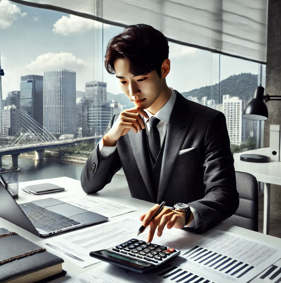 세금 관련 자료를 검토 중인 사무실 배경