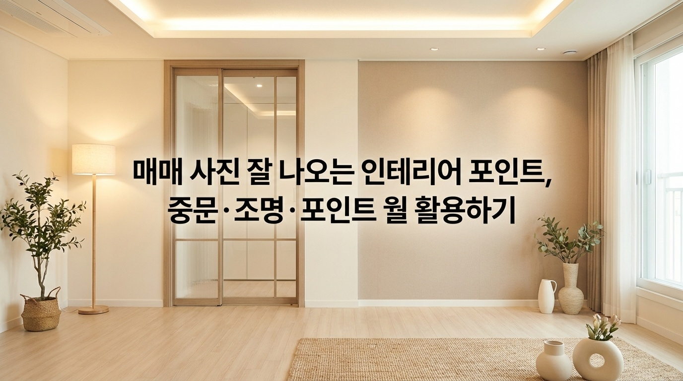 매물사진 확 살리는 인테리어 비결! 중문·조명·포인트벽 3대 요소로 집값 상승시키는 전문가 노하우. 100만 원 투자로 1000만 원 효과 내는 예산 배분법, 촬영 팁, 홈스테이징까지 완벽 정리
