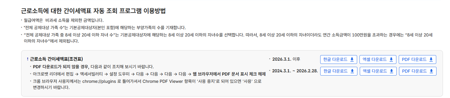 갑근세 자동계산기 주의사항