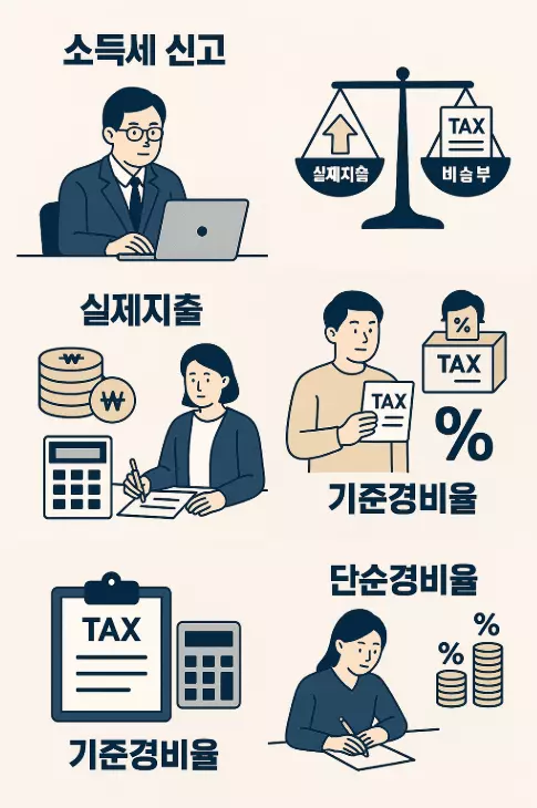 소득세 신고, 경비처리 방식 비교 - 실제지출 vs 기준경비율 vs 단순경비율 관련 사진