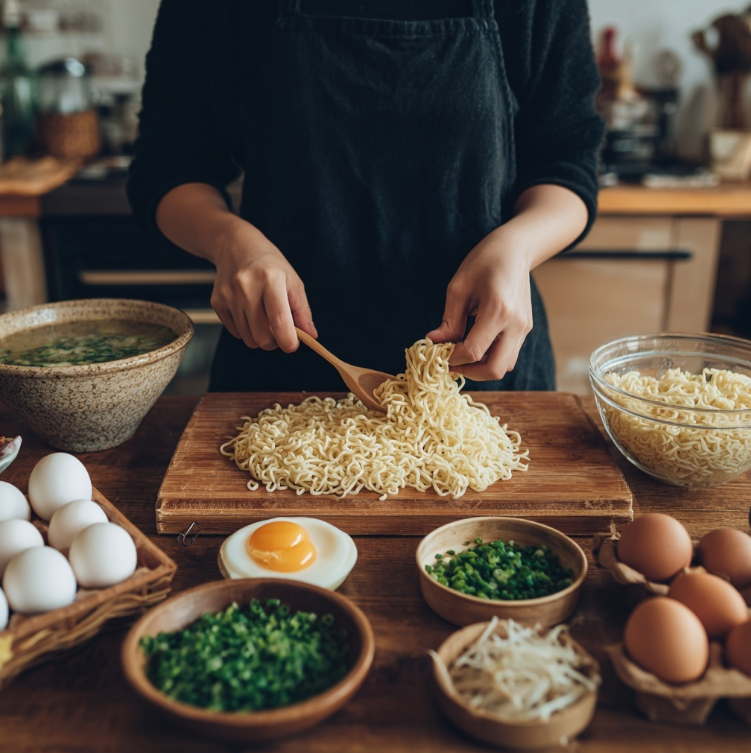 라면 과 야채 준비중