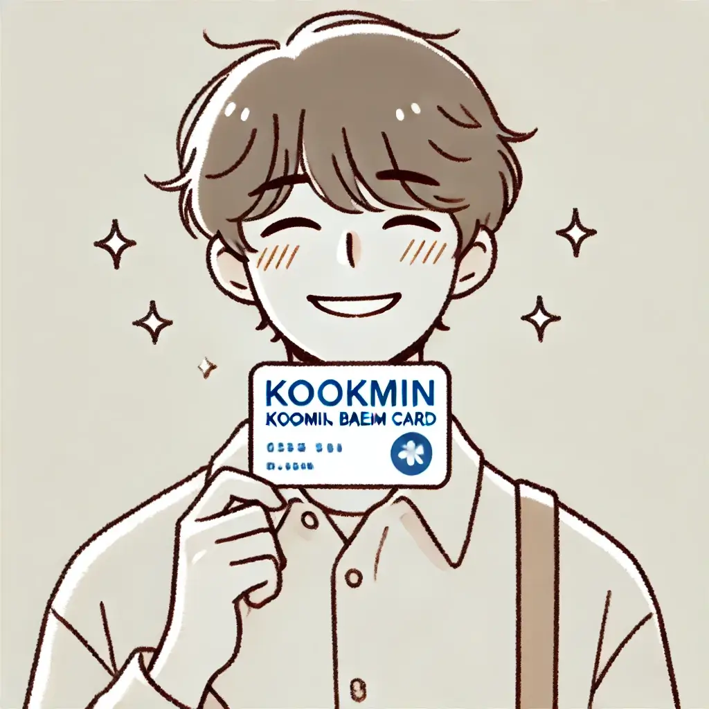 국민내일배움카드를 들고 웃고 있는 청년.