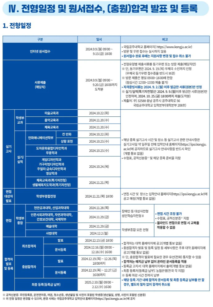 공주대 전형 일정 (합격자 발표일, 면접일, 실기일 등등) 사진 1
