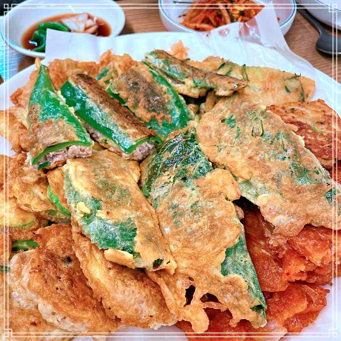 구로, 구디단 맛집 육전, 치즈 감자전, 해물 김치전, 깻잎전, 고추전