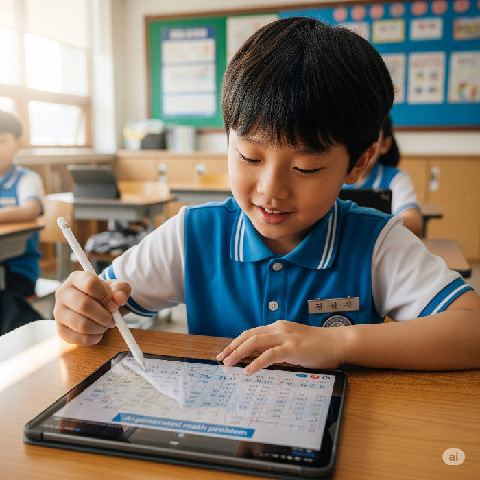 AI를 공부에 이용하는 것에 대한 찬반 논쟁이 뜨거운 가운데 바른 사용법을 익혀 공부 하는 아이의 모습
