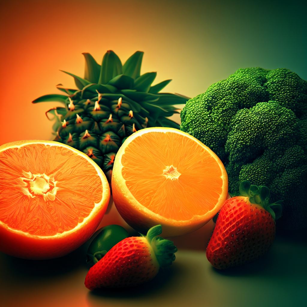 오렌지, 딸기, 브로콜리, 파인애플