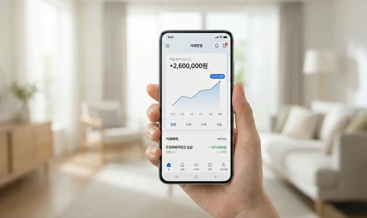 스마트폰 앱을 통해 민생회복지원금 잔액을 간편하게 확인하는 모습입니다.