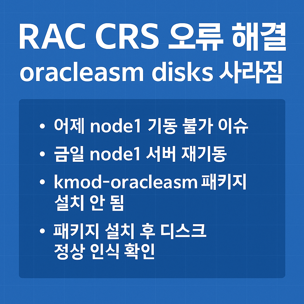 Oracle RAC CRS 오류와 oracleasm 디스크 사라짐 문제 해결