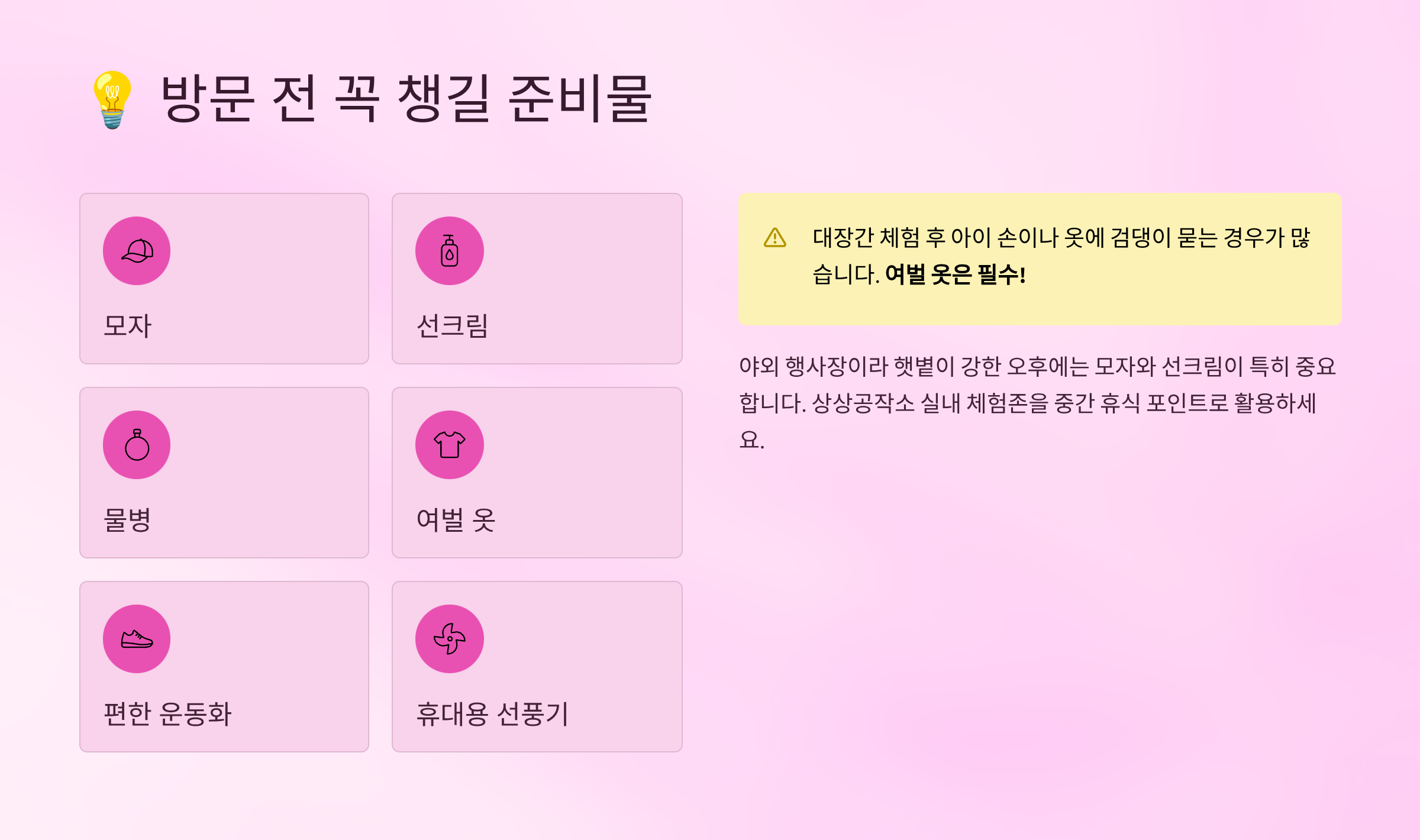 실제 방문 전에 꼭 챙길 준비물