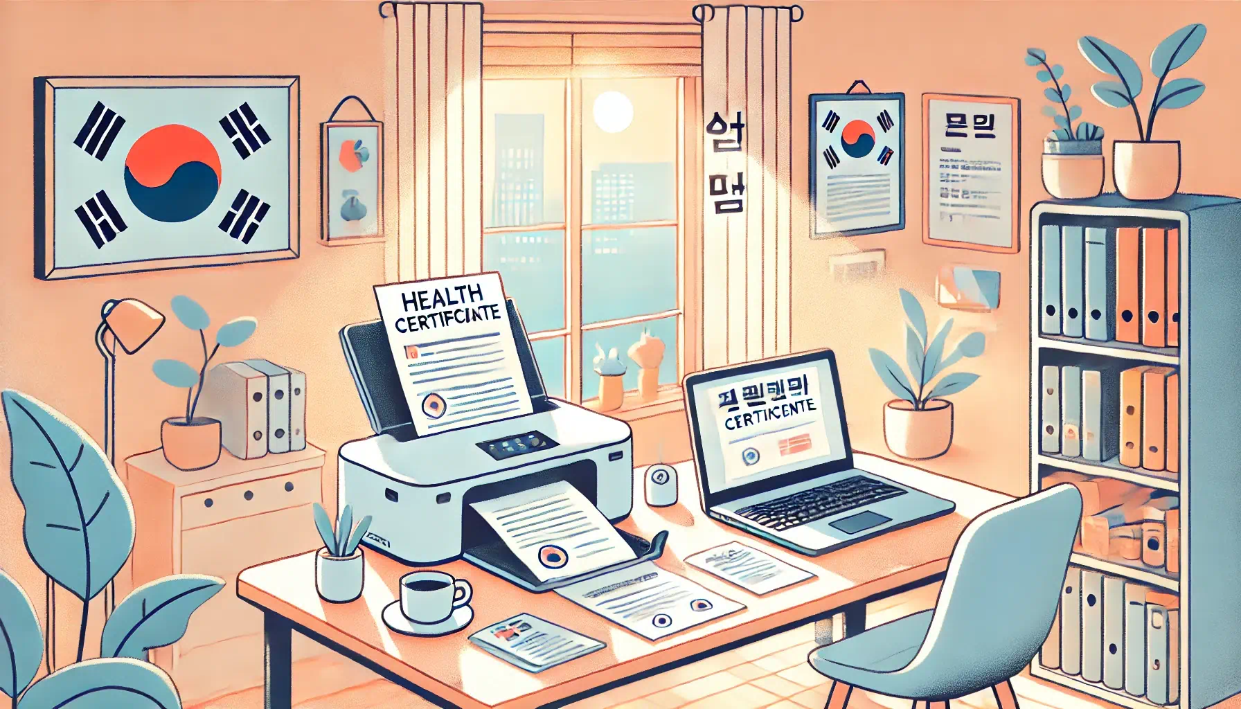 보건증을 프론트로 출력하고 있는 모습