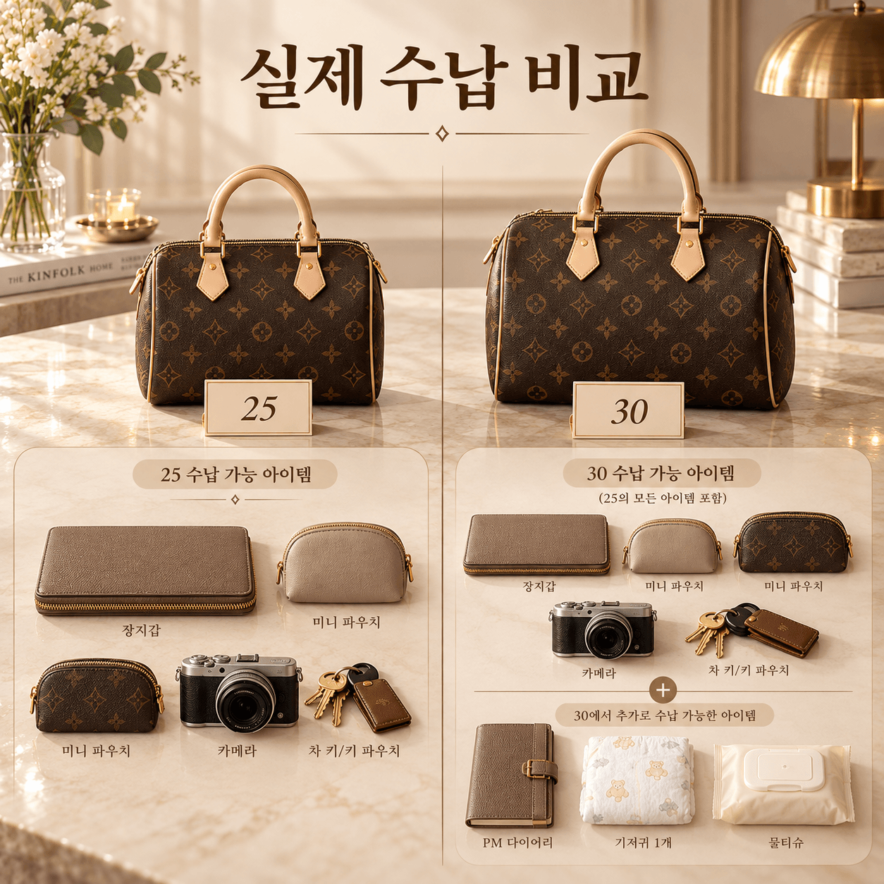 스피디 25와 30 실제 수납 비교 이미지