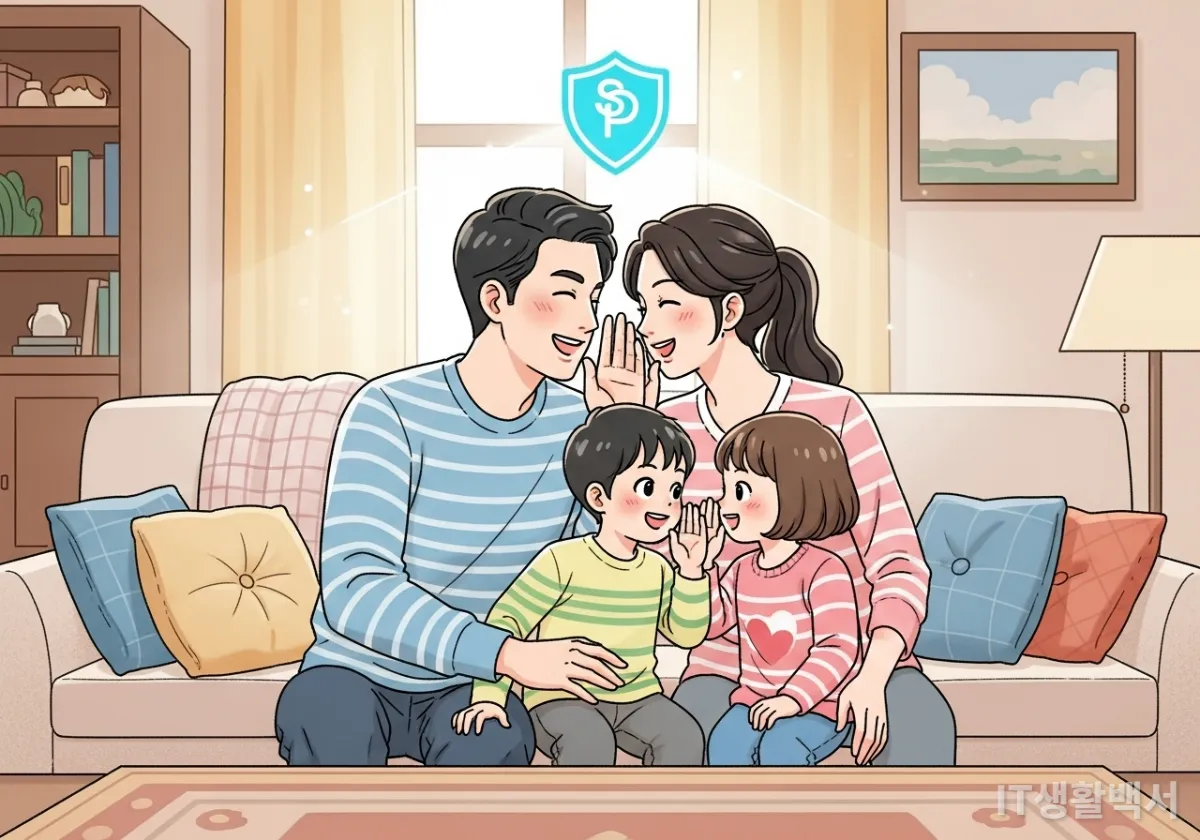 가족끼리 비밀 암호를 공유하며 보안을 약속하는 한국 가족의 모습