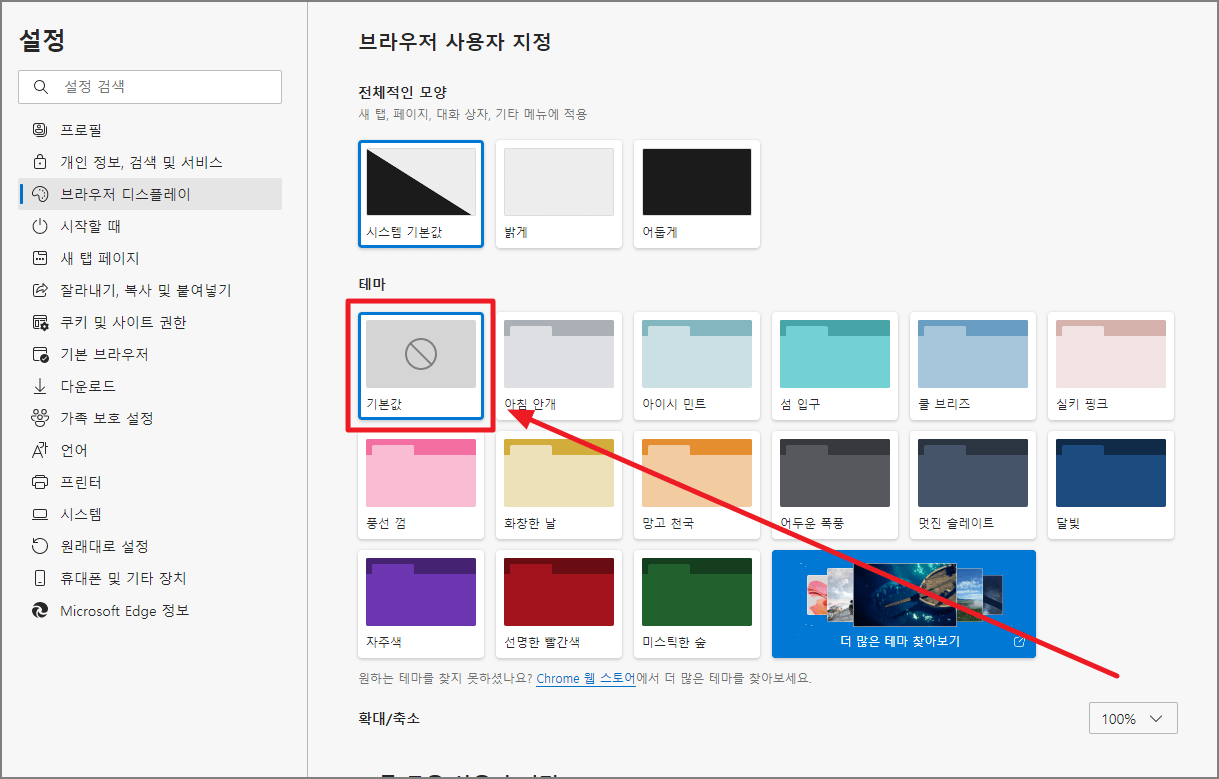브라우저 디스플레이 가본값