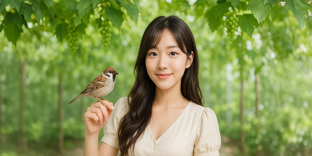 주렁주렁 동물원에서 참새를 손에 올리고 있는 사람