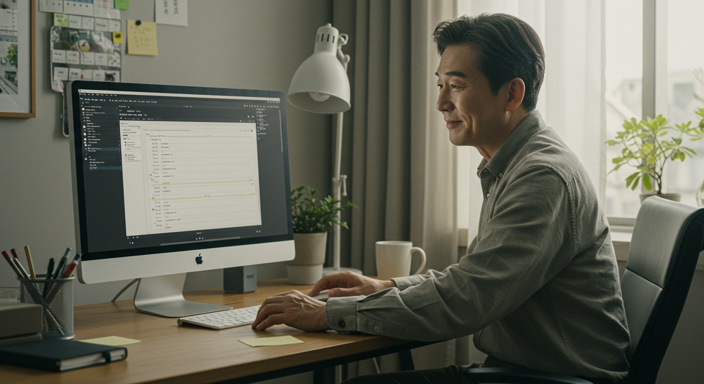 문단을 나누고 줄 간격을 조절하는 장면