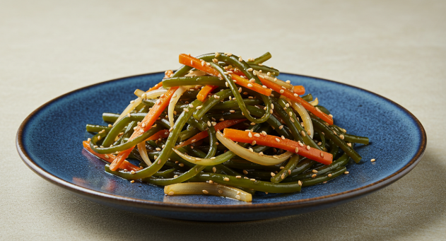 윤기 나는 미역줄기볶음 접시