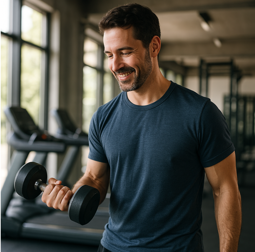 헬스를 하고 있는 중년 남성 사진