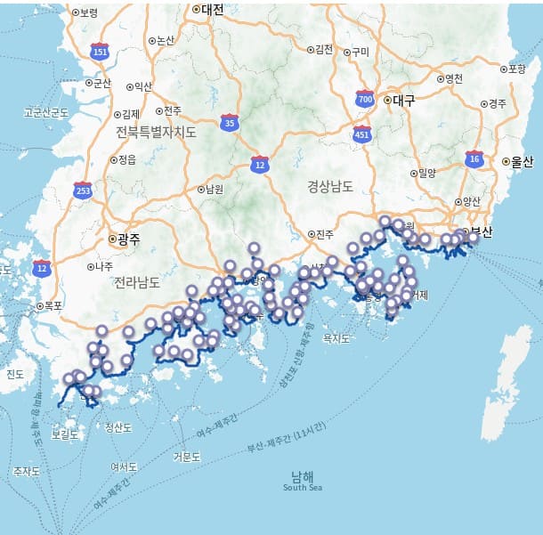 코리아둘레길 코스 추천 지도 남파랑길
