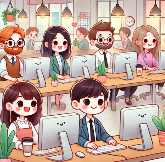 직장인이 회사에서 근무중인 그림