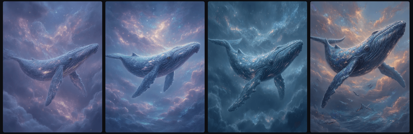Surreal 스타일 하늘 속 고래 이미지 예시_Midjourney