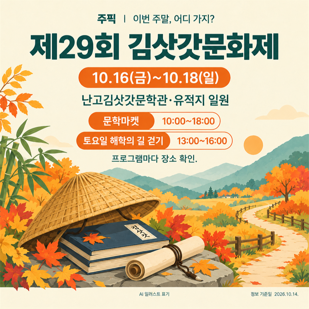 김삿갓문화제 일정과 문학마켓&middot;해학의 길 걷기를 안내하는 카드뉴스