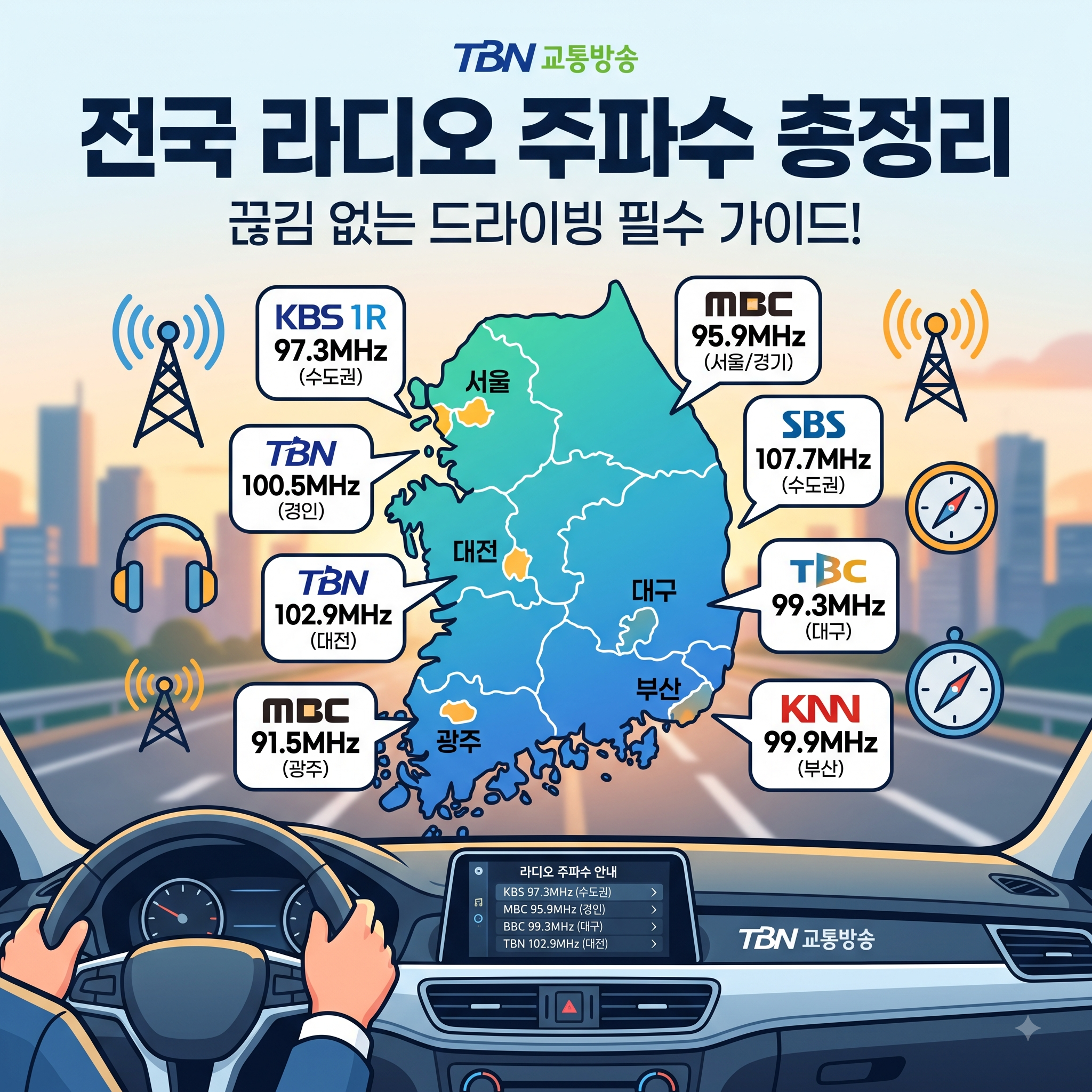 전국 라디오 채널 주파수 총정리: 장거리 운전 필수 지역별 라디오 주파수 안내