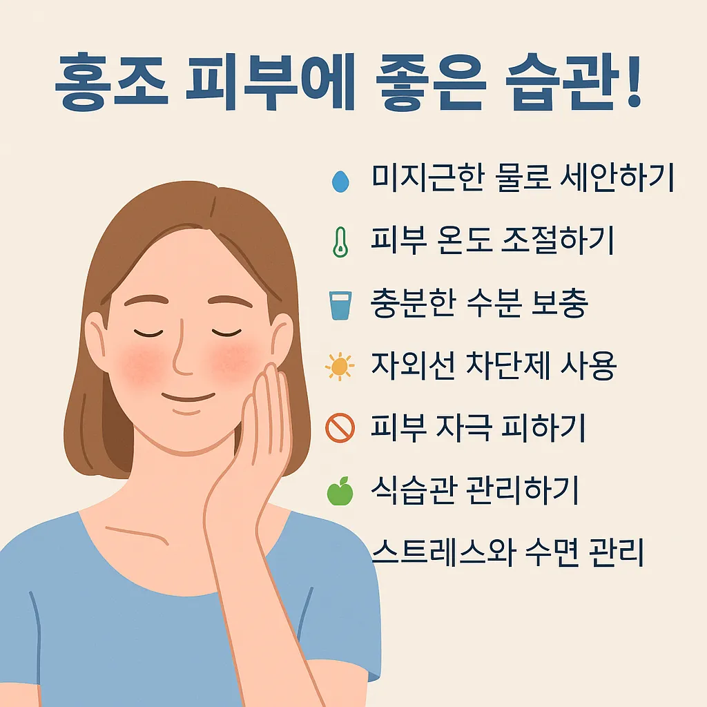 홍조 피부에 도움이 되는 좋은 습관 7가지를 정리한 이미지