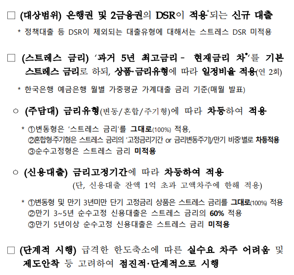 스트레스DSR 대상 <출처:금융위원회 자료>