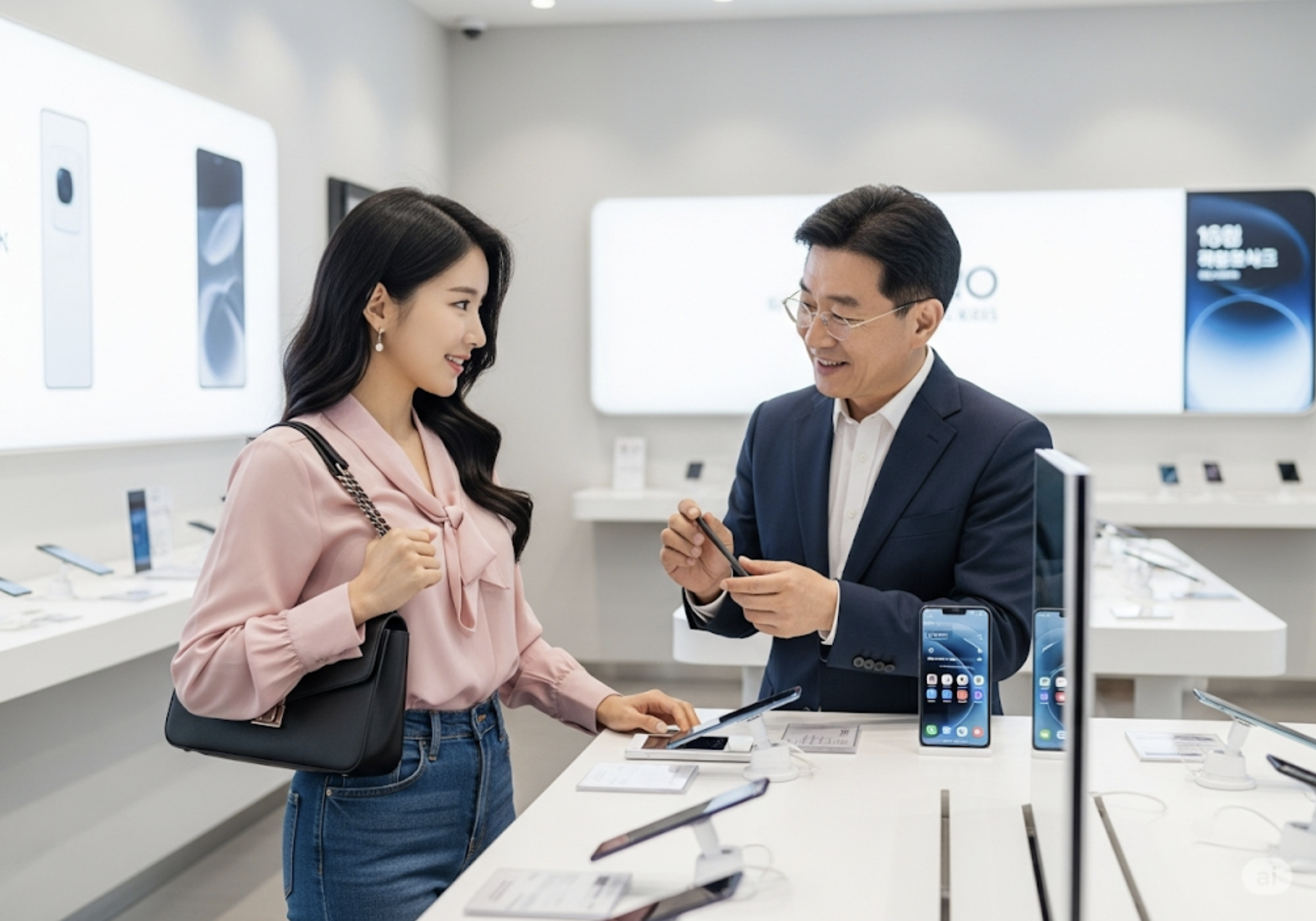 소비자가 핸드폰 구매를 상담하고 있는 모습