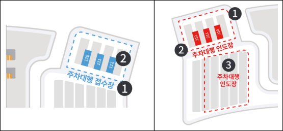 제2여객 터미널 주차대행 접수장과 인도장 상세 안내도