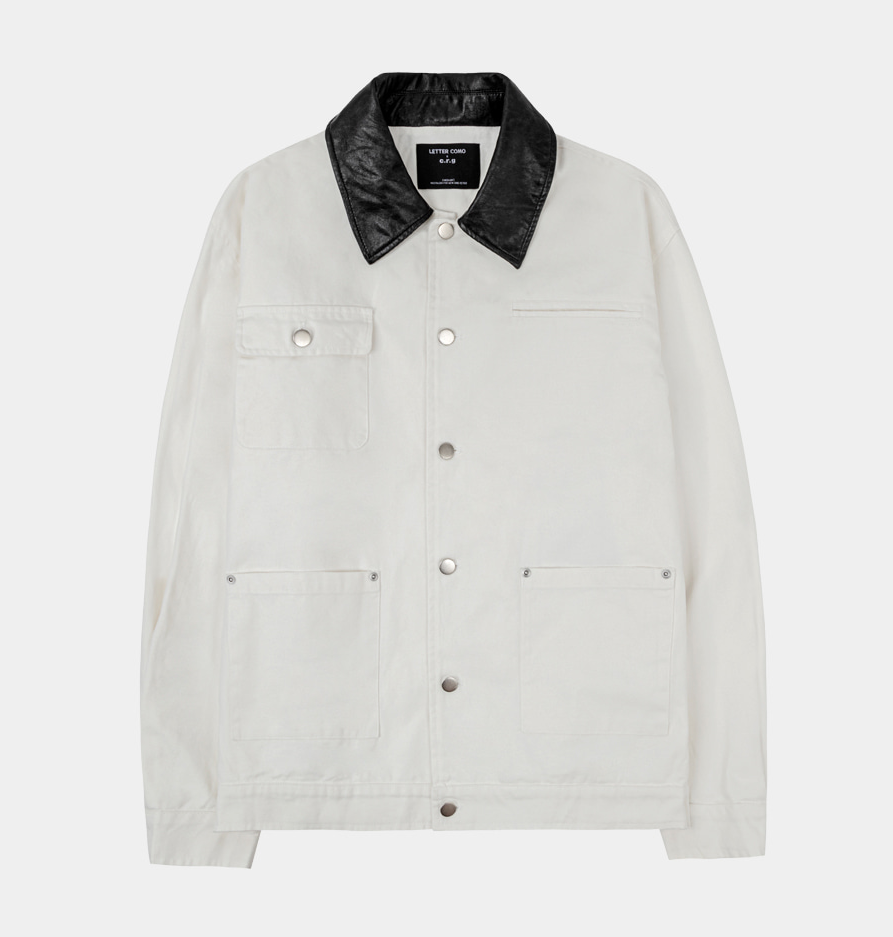 {자켓} 틈만나면 51회 :: 양세찬 / 레테르코모 LETTERCOMO 아이보리 배색 가죽 카라 워크 자켓