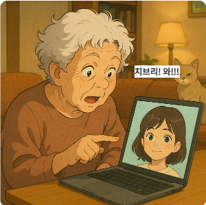 손녀사진을 지브리스타일로 바꾸고 신기해하시는 할머니