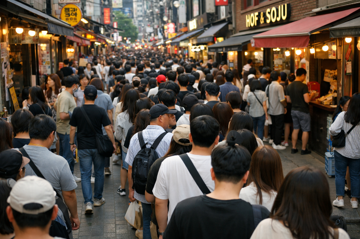 사람들로 붐비는 도심 핫플 거리