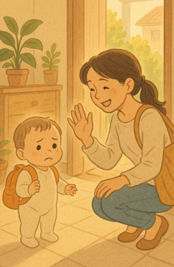 분리불안으로 엄마와 작별 인사를 하는 아기의 모습