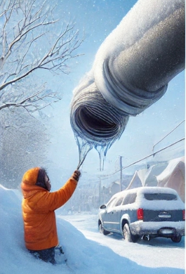 한겨울에 얼어붙은 야외